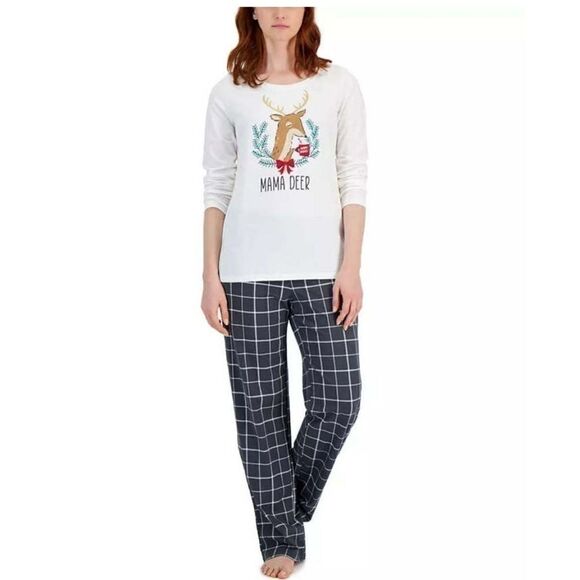 FAMILY PAJAMAS Matching Women's Mama Deer Mix It Family Pajama Set, grey New S - Picture 1 of 10